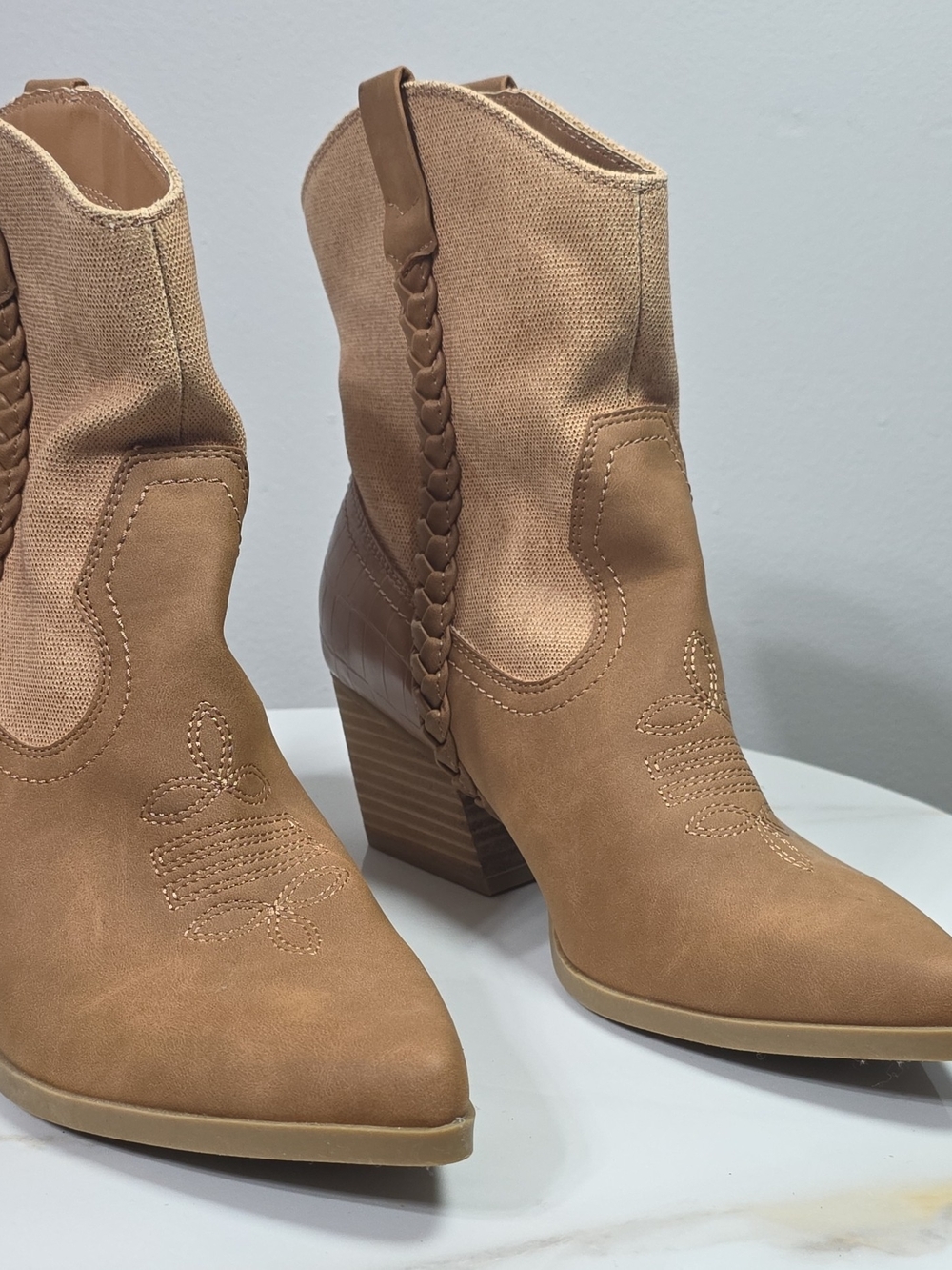 Dolce Vita Tan Braided Western Ankle Boots